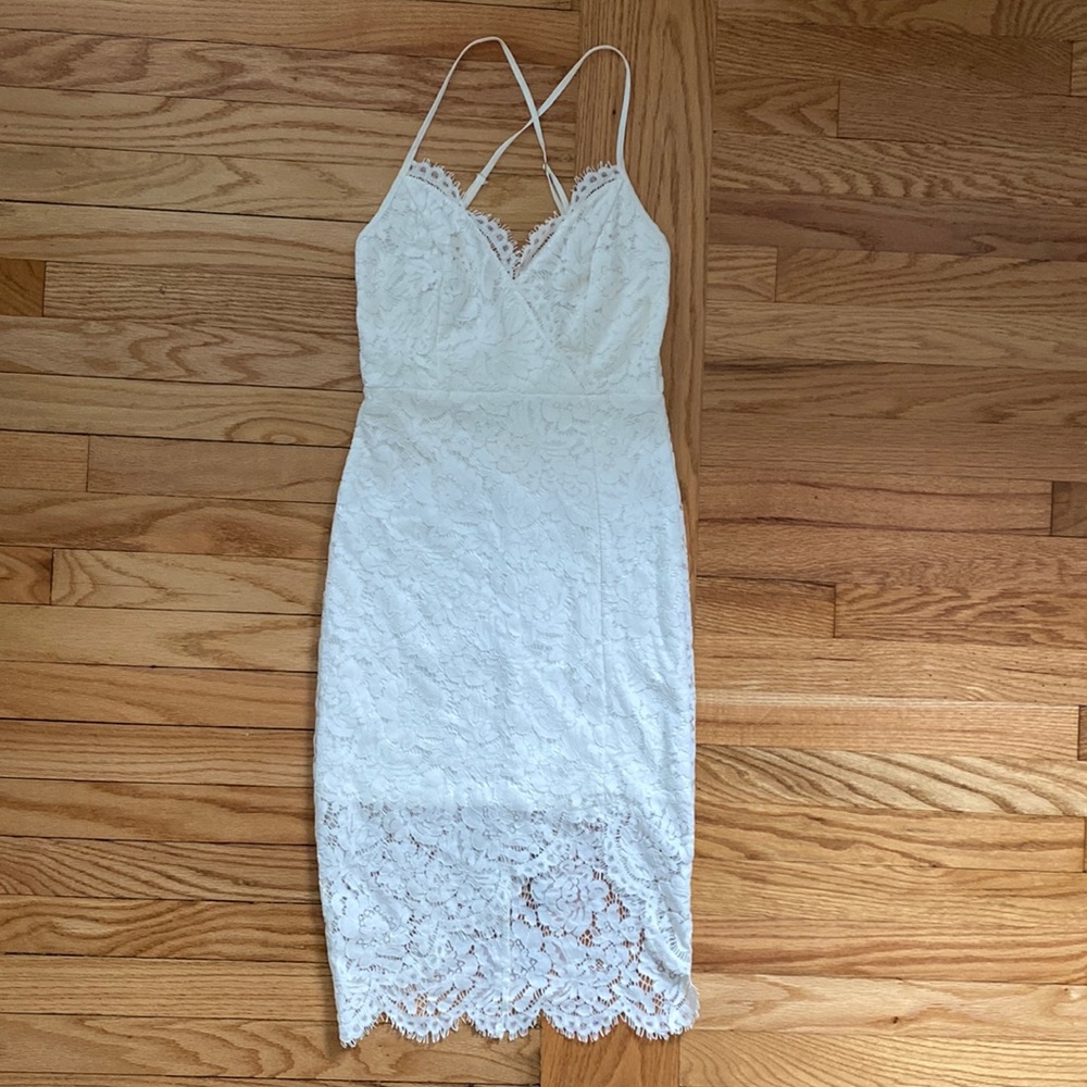 LuLu’s Flirting with Desire White Lace Bodycon Dress